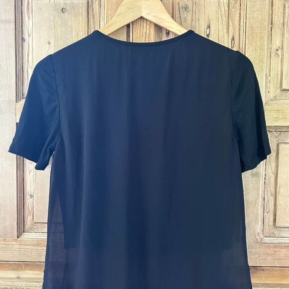 Leith XS Black Short Sleeve Layered Sheer‎ Tunic Blouse - Picture 8 of 9